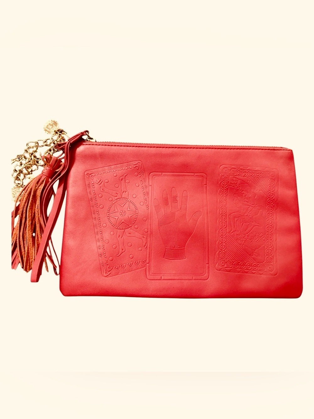 & OTHER STORIES FENG SHUI  LEATHER WEALTH WALLET RED  WITH ZIP, TASSEL & CHARMS
